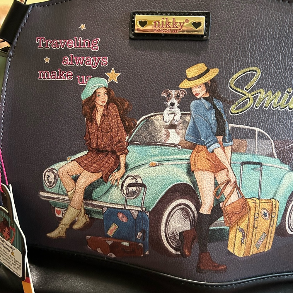 Nicole Lee Black and Brown Travel Bag with Vintage Design